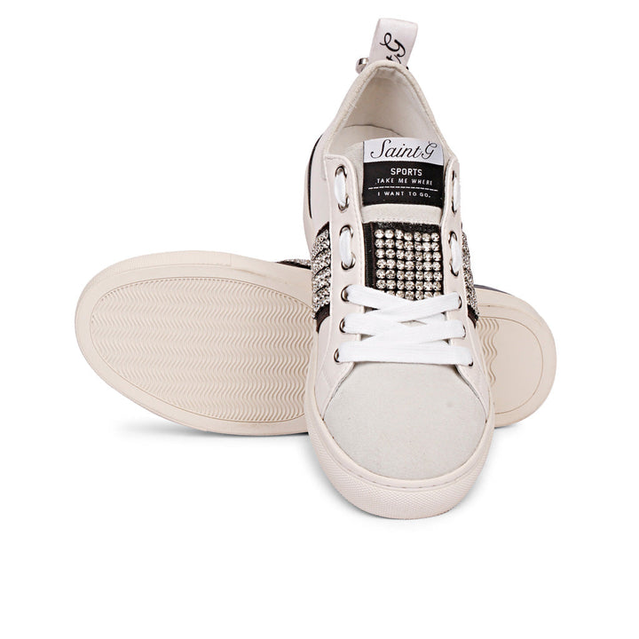 Saint Janet Off White Leather Sneakers - Stylish and comfortable footwear for a trendy look. Elevate your fashion with these chic off-white sneakers.