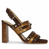 Saint Larisa Embellished Dark Brown Leather High Block Heels