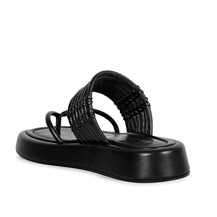 SaintG Womens Black Leather Sandals