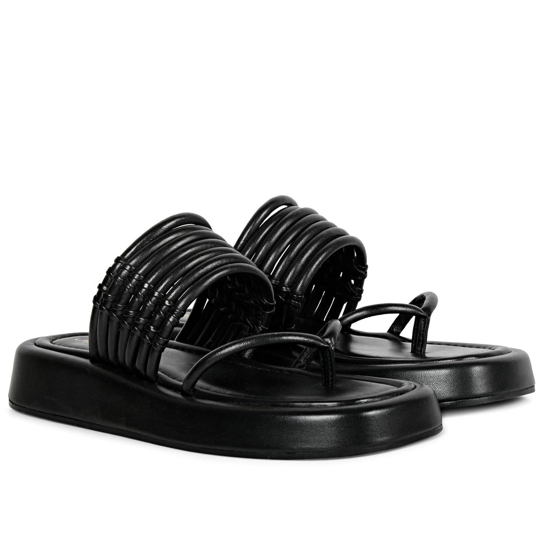 SaintG Womens Black Leather Sandals