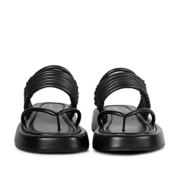 SaintG Womens Black Leather Sandals