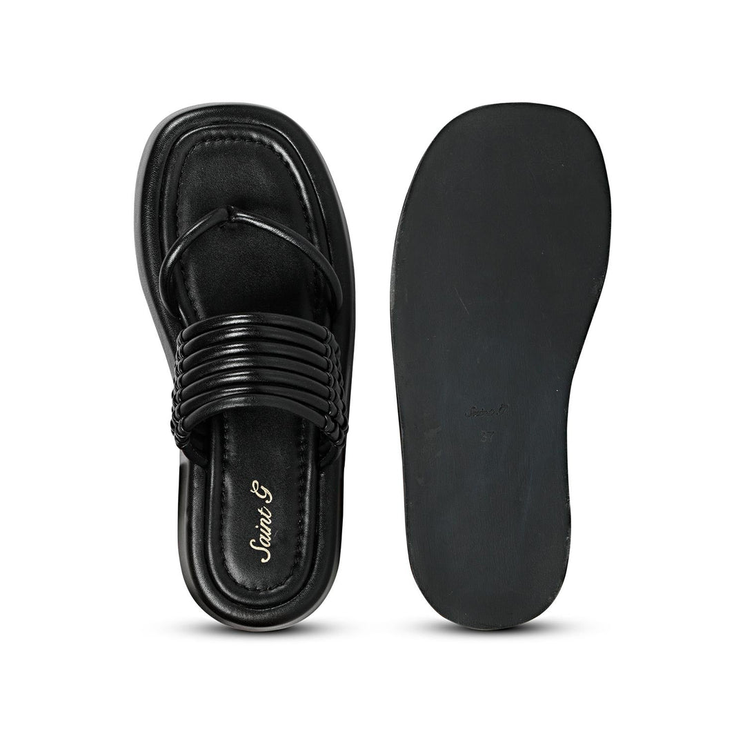 SaintG Womens Black Leather Sandals