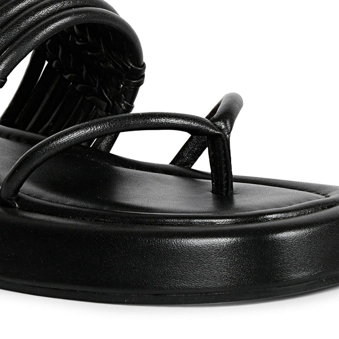 SaintG Womens Black Leather Sandals