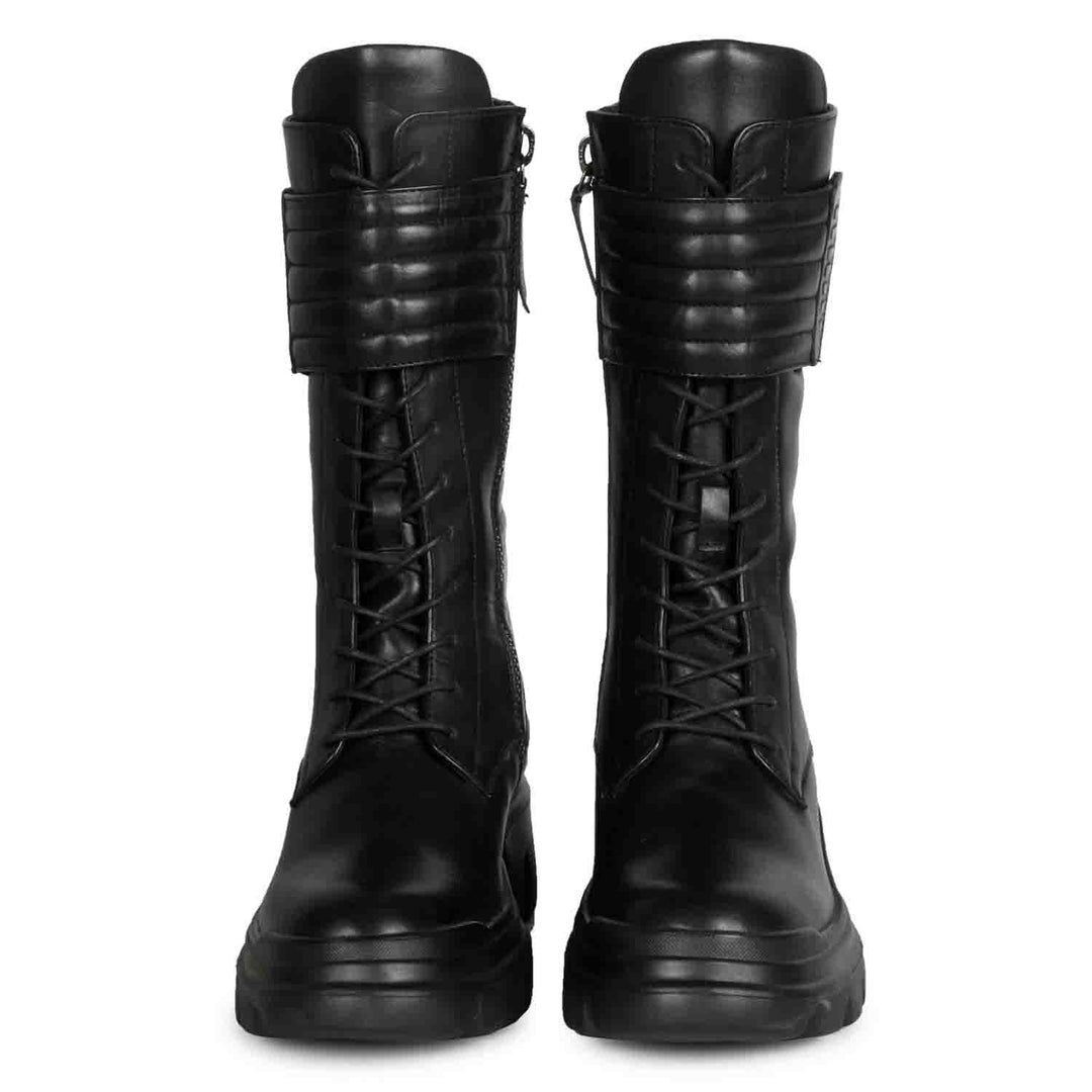 Saint Audrey Black Leather High Tongue Lace-up Boots