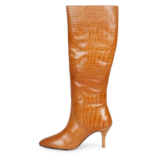 Saint Adella Croco Embossed Cuoio Leather Long Boots