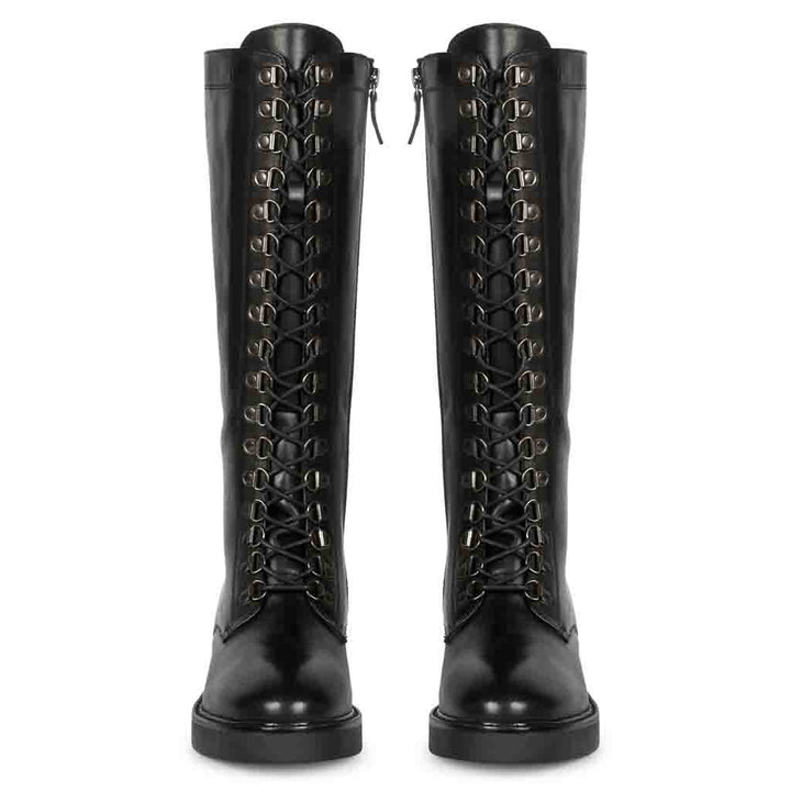 Saint Mercello Lace Up Black Leather High Tongue Tall Boots