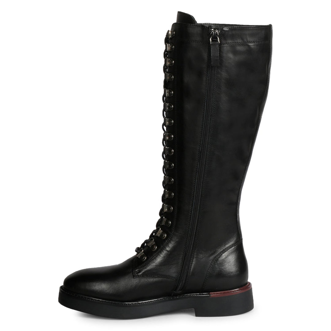 Saint Mercello Lace Up Black Leather High Tongue Tall Boots