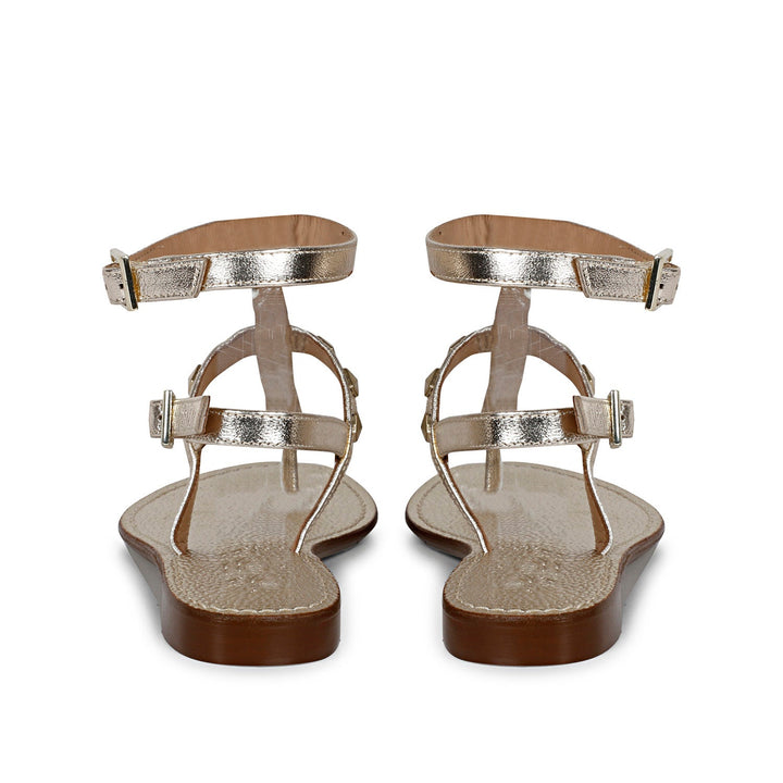 Chic Saint Irene Platin Leather Sandals with Metal Studs - Stylish and comfortable flat sandals for a fashion-forward look