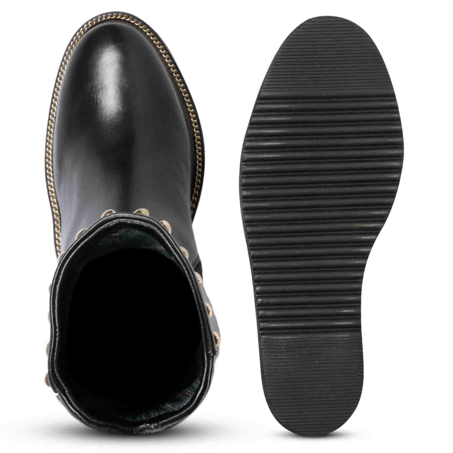 か*い様 archive black leather heel boots Buy Women's Adelmo Studded Black Leather Inside Wedge Heel Long