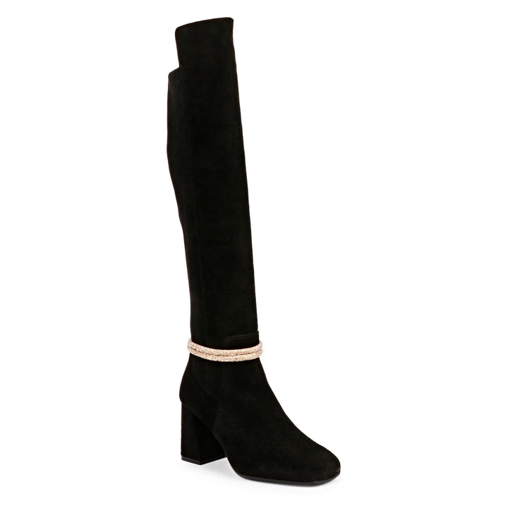 Saint Lumina Golden Cord String Black Leather Knee High Boots