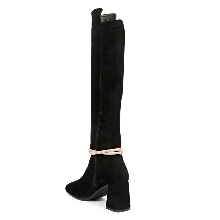 Saint Lumina Golden Cord String Black Leather Knee High Boots