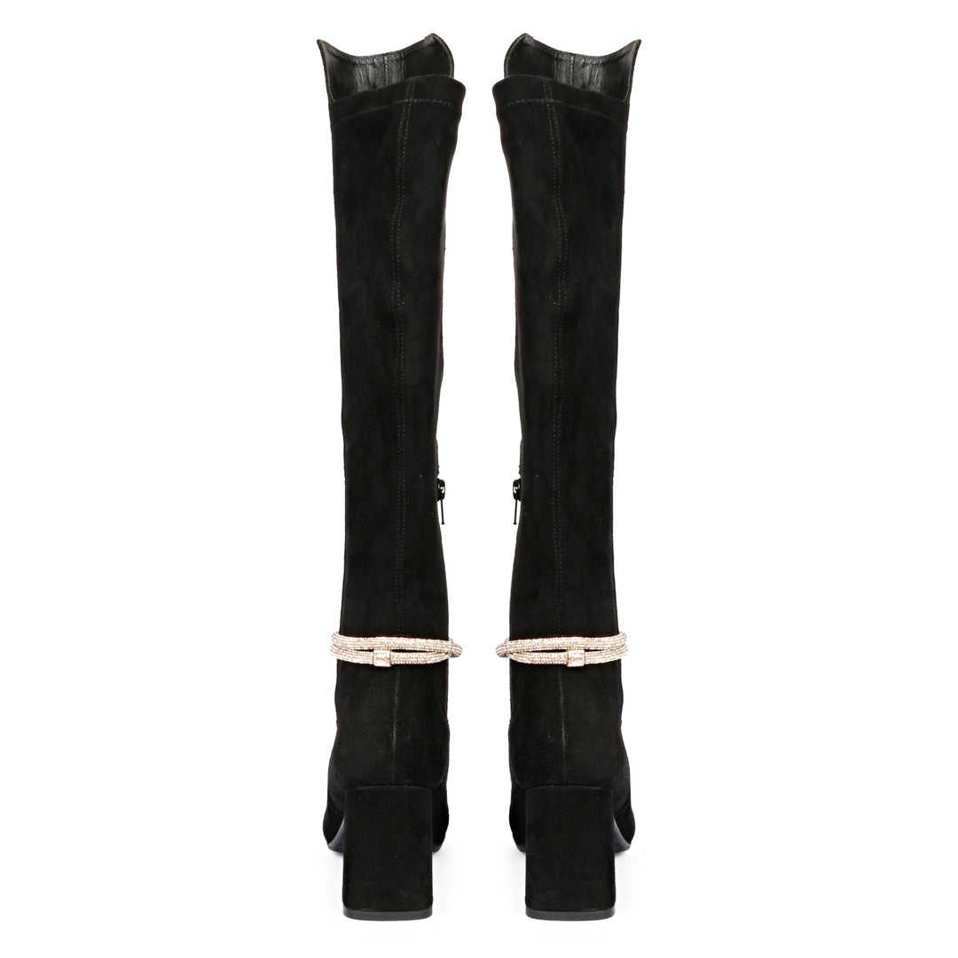 Saint Lumina Golden Cord String Black Leather Knee High Boots