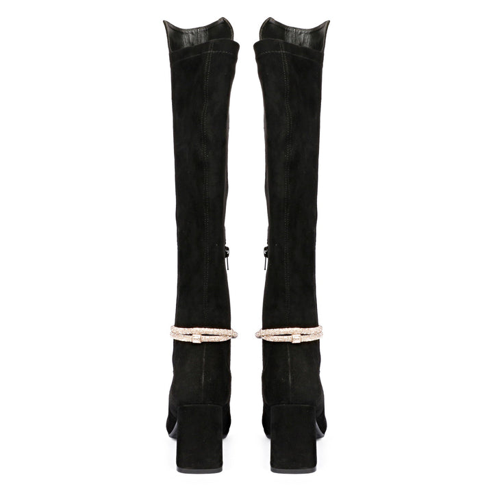 Saint Lumina Golden Cord String Black Leather Knee High Boots