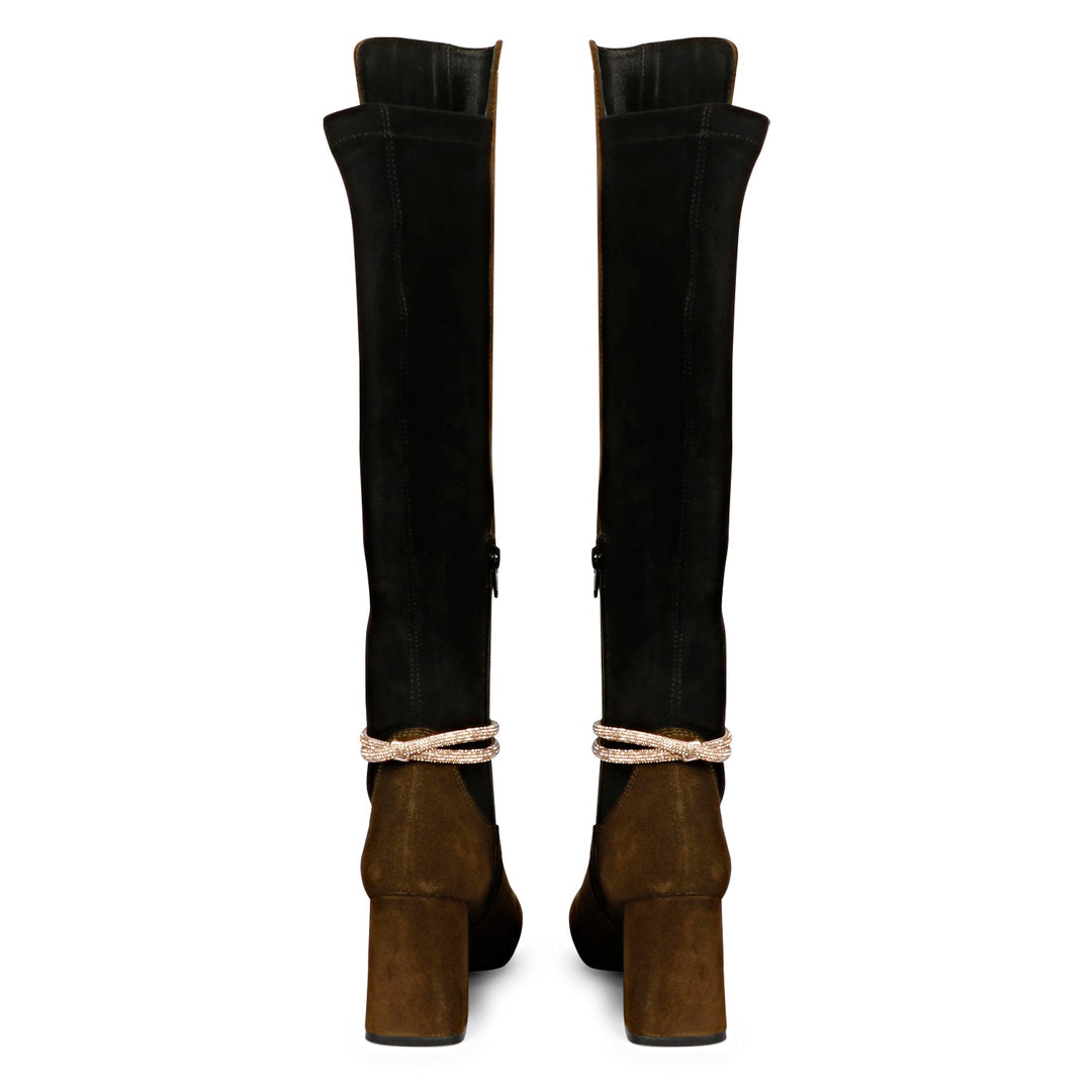 Saint Lumina Golden Cord String Olive Leather Knee High Boots