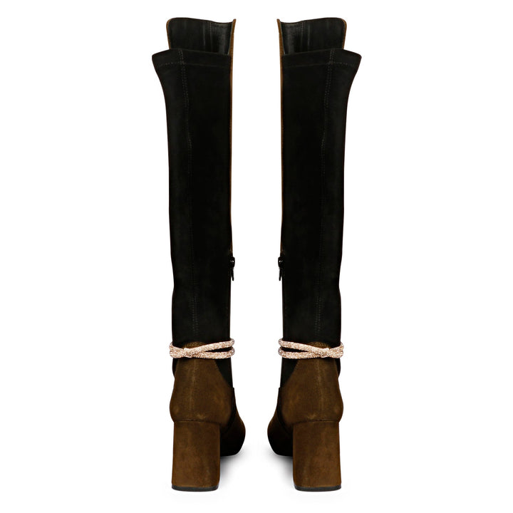 Saint Lumina Golden Cord String Olive Leather Knee High Boots