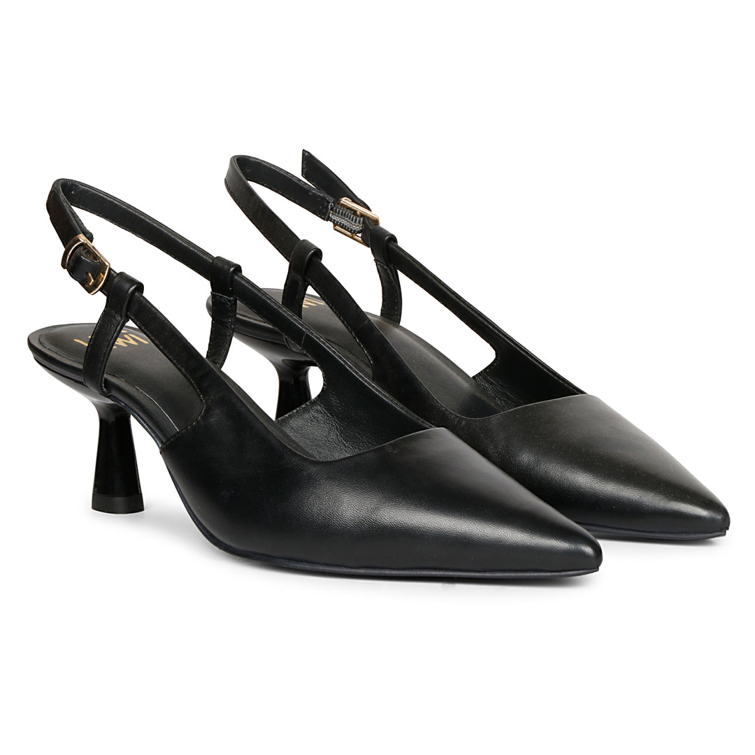 Saint Cynara Black Sling Back  Kitten Heel Pumps