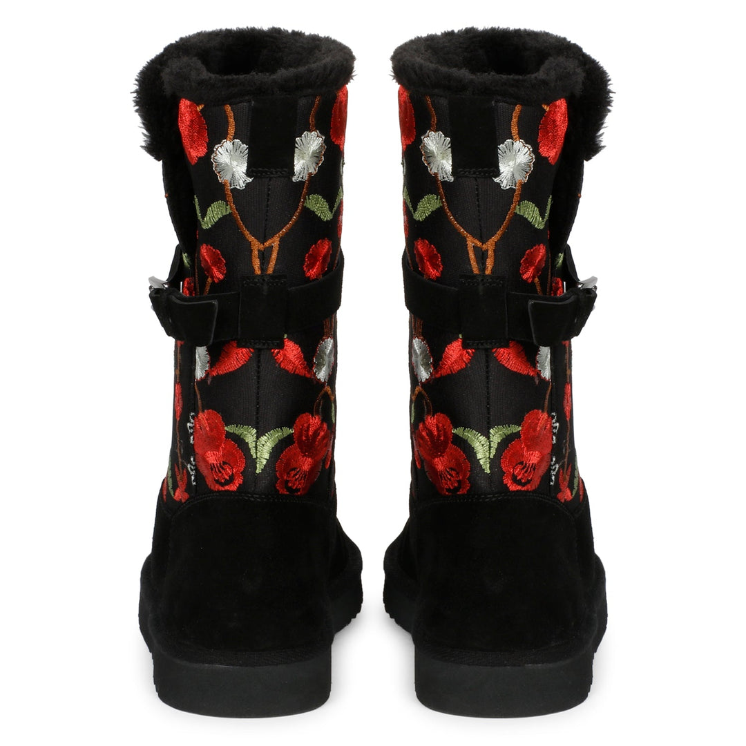 Saint Gloire Buckle Décor Boots - Floral Embroidery, Snug Fit, Fashionable Style