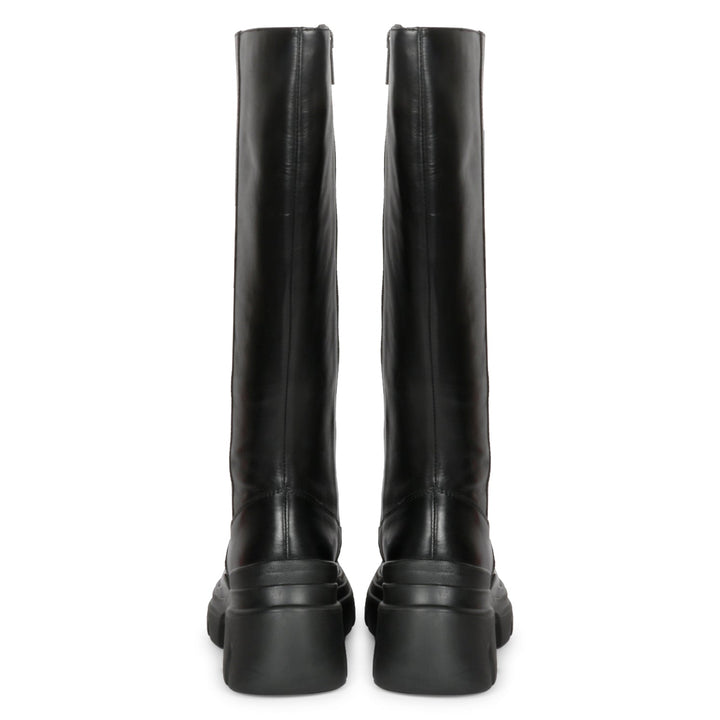 Eloïse Black Leather Lug Sole Long Boots