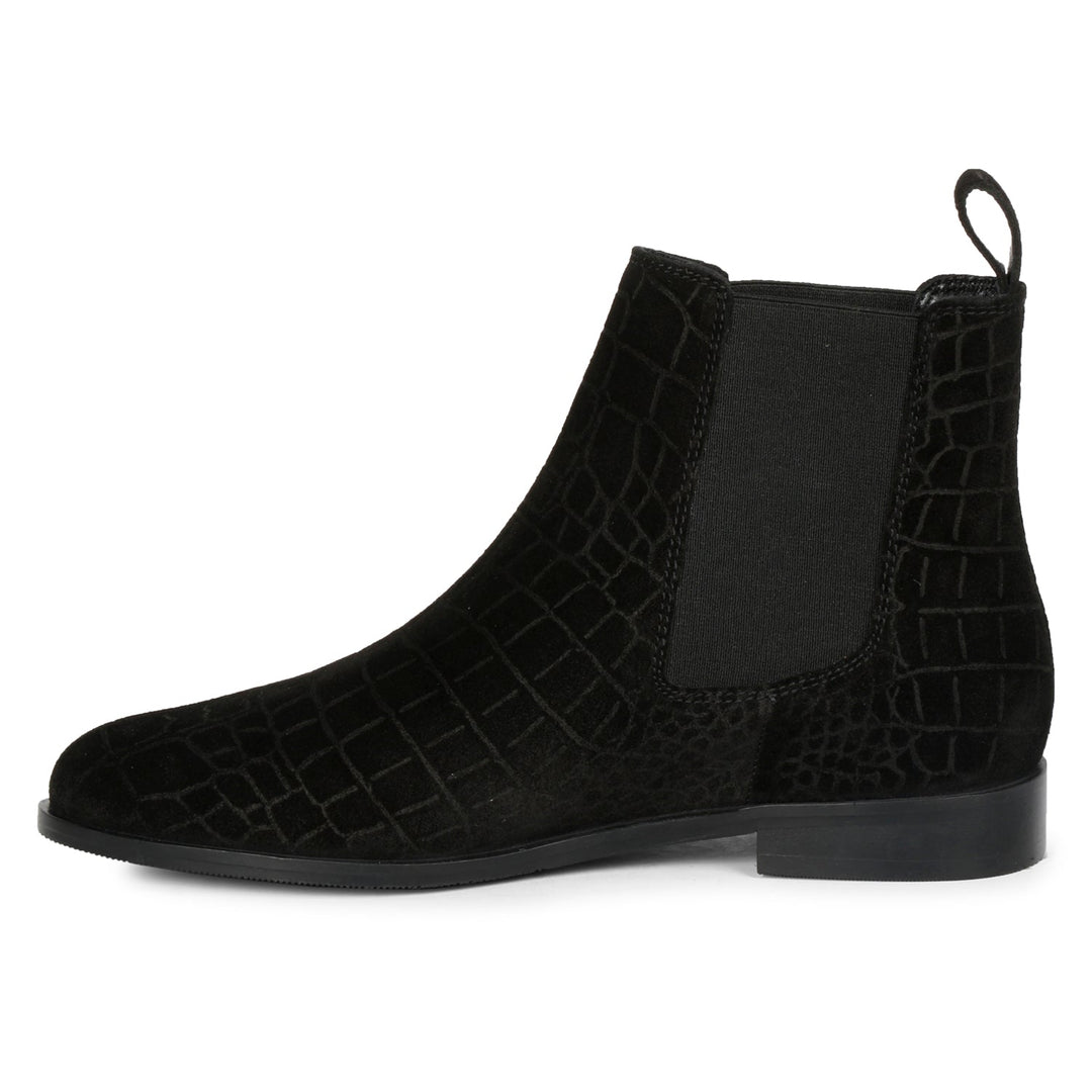 Saint Diane Black Suede Croco Print Leather Ankle Boots