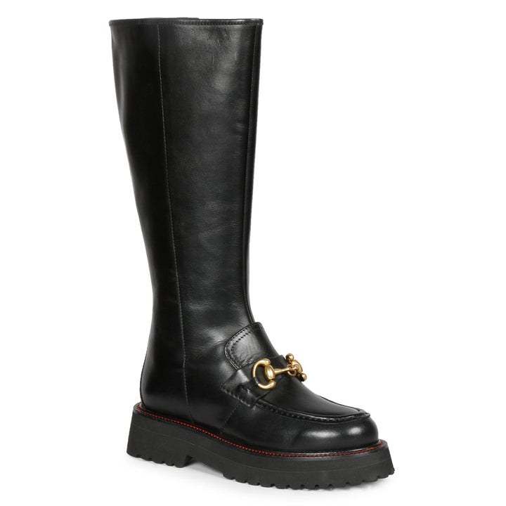 Saint Noble Horse Bit Décor Boots in Sleek Black Leather