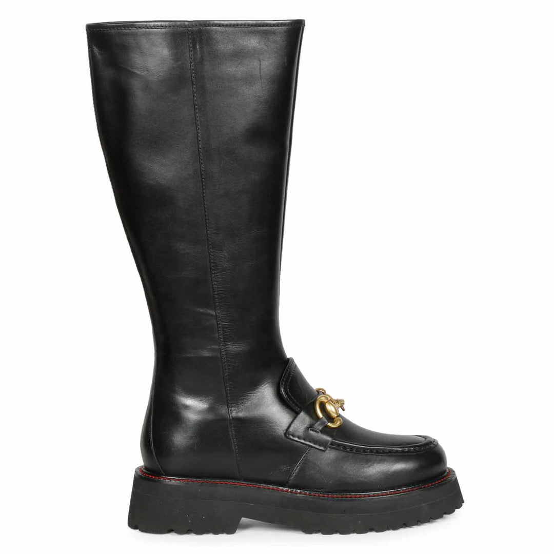 Saint Noble Horse Bit Décor Boots in Sleek Black Leather