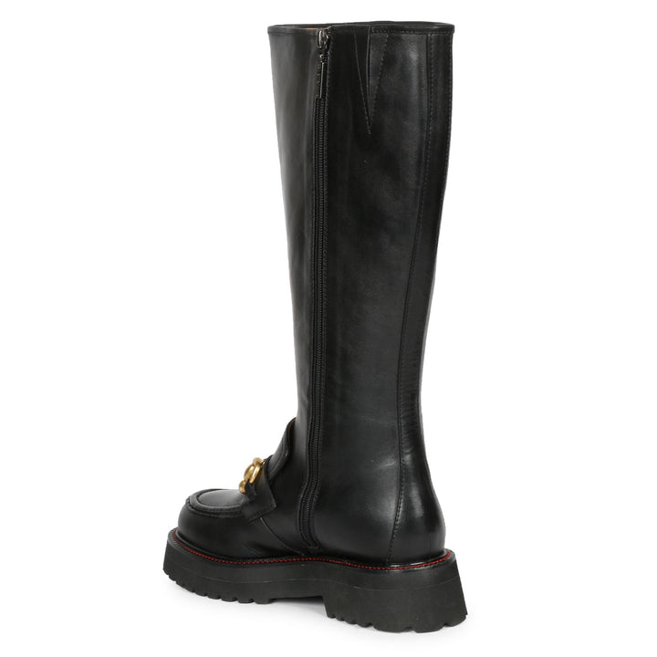 Saint Noble Horse Bit Décor Boots in Sleek Black Leather