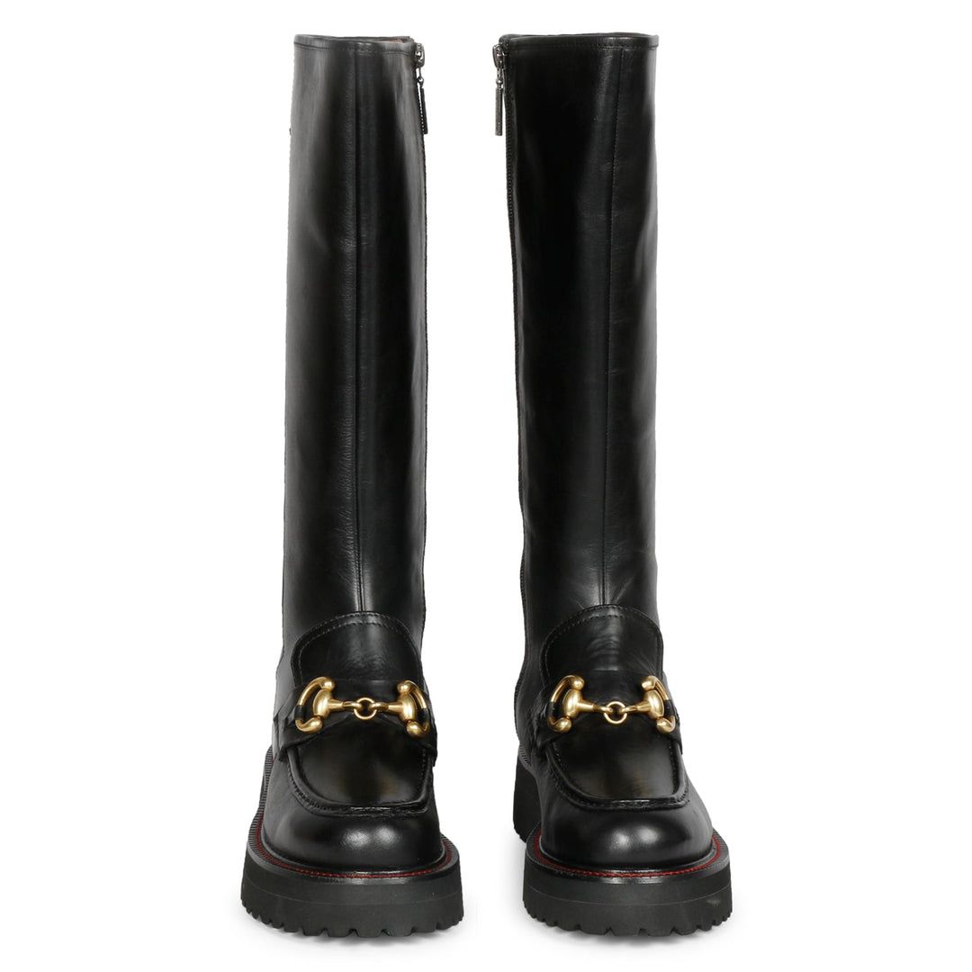 Saint Noble Horse Bit Décor Boots in Sleek Black Leather