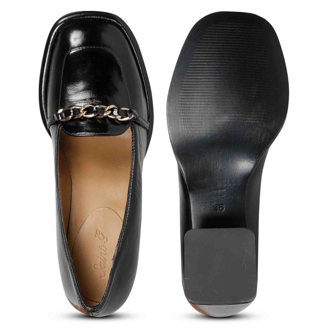 Step into luxury: Saint Mirielle's black patent leather moccasins - handcrafted perfection