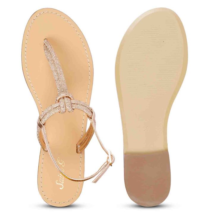 Saint Elsie Crystal Cord Amber Leather Flat Sandals