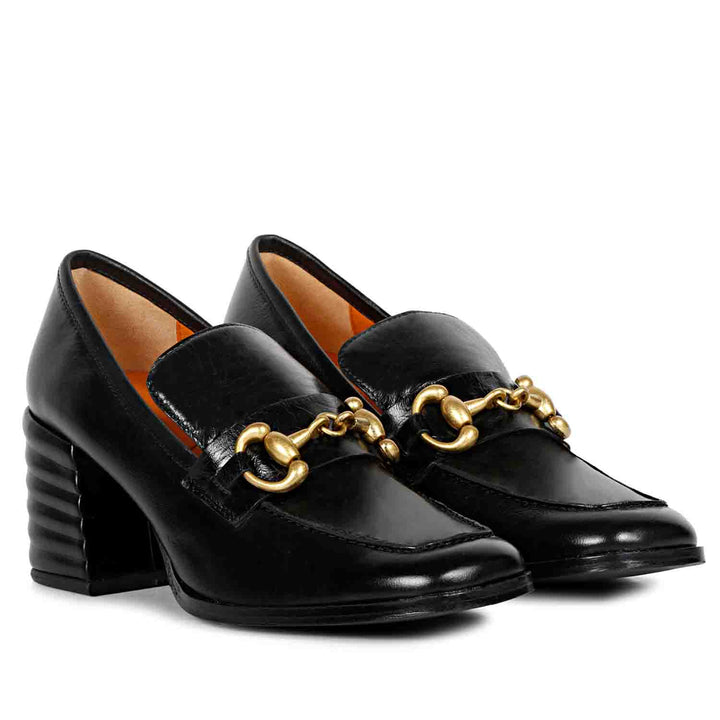 Saint Valentina Black Leather Handcrafted Moccasins