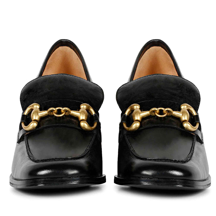 Saint Valentina Black Leather Handcrafted Moccasins