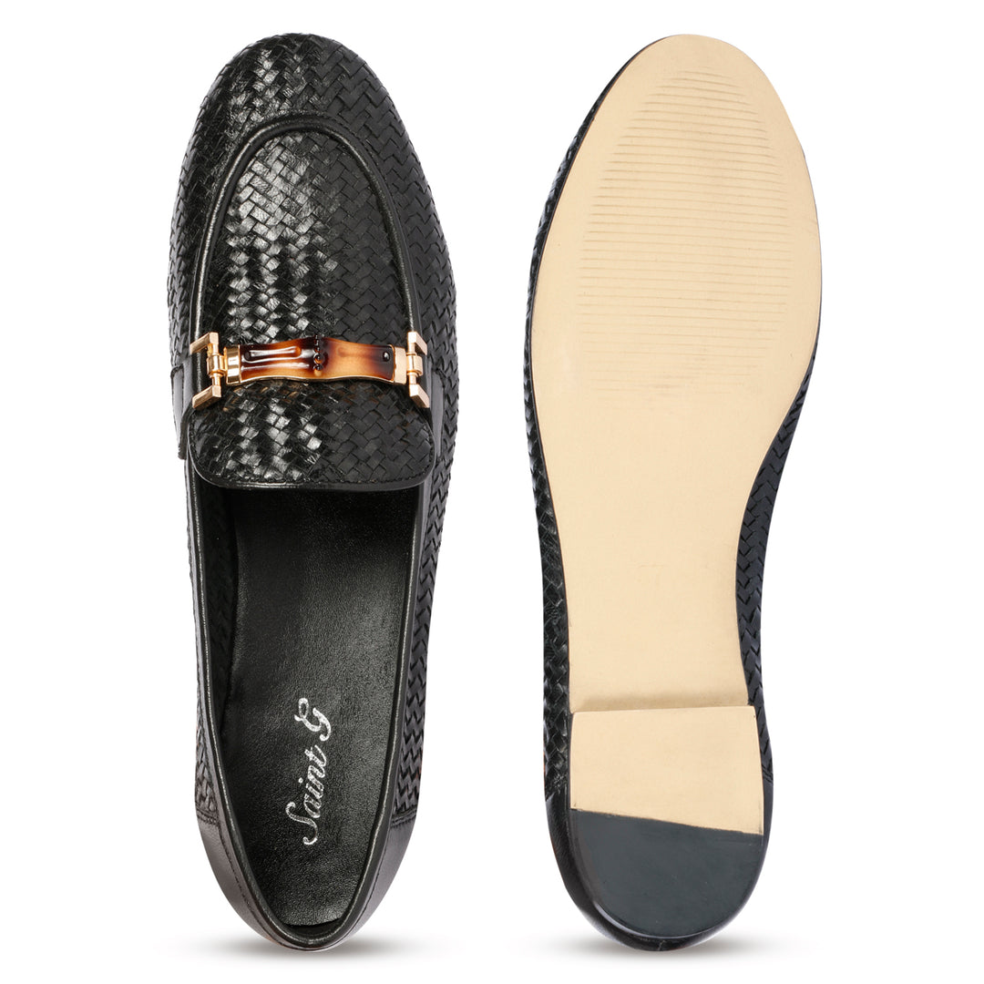 Saint Marisa Black  Woven Moccasins