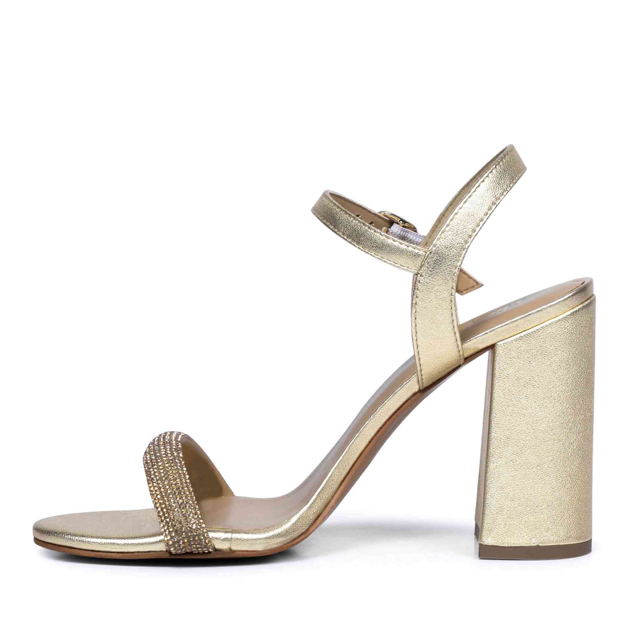 Glitter gold block heels best sale