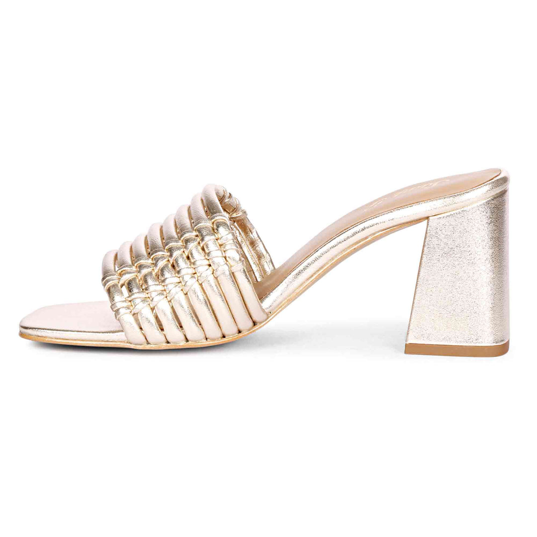 Saint Bethany Block Heels - Platinum Strappy Metallic Leather