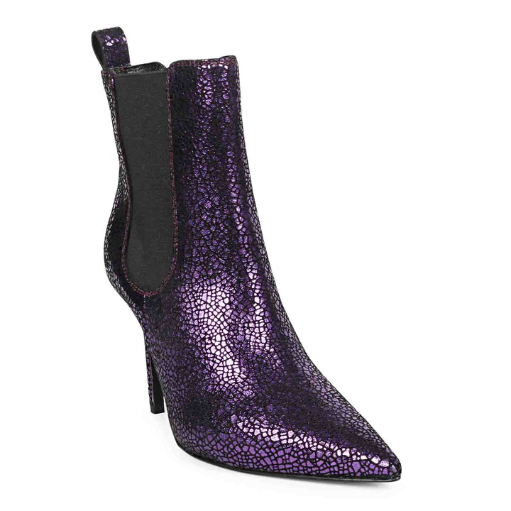 Purple leather kitten heel boots with a sleek and stylish design, perfect for adding a pop of color to your outfit