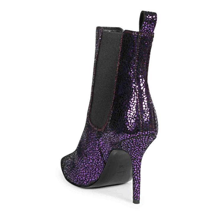 Purple leather kitten heel boots with a sleek and stylish design, perfect for adding a pop of color to your outfit