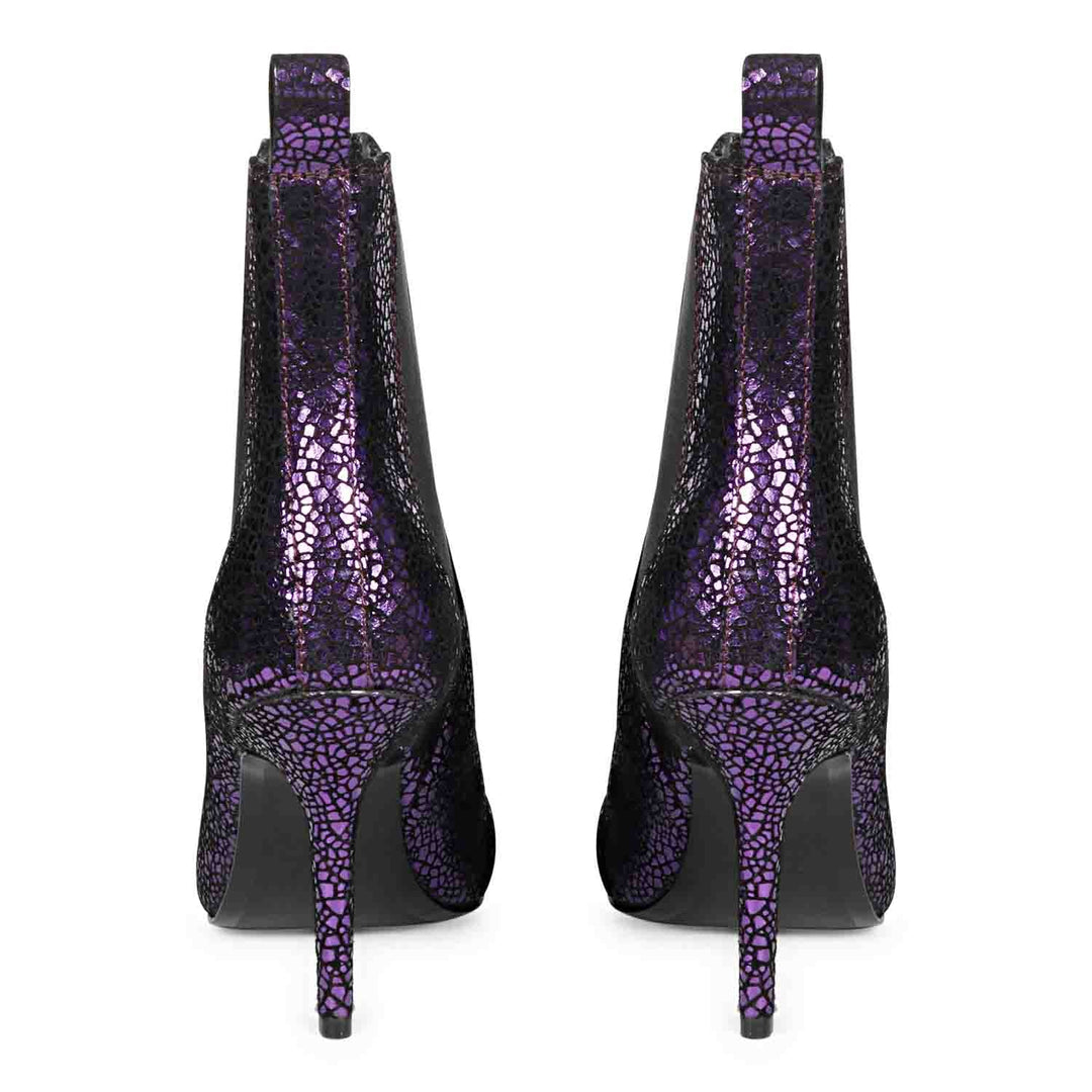 Purple leather kitten heel boots with a sleek and stylish design, perfect for adding a pop of color to your outfit