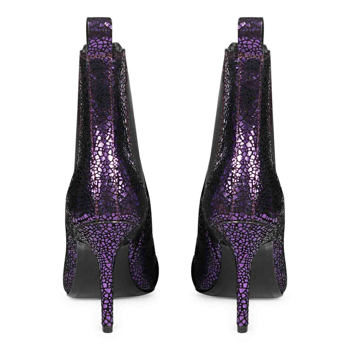 Purple leather kitten heel boots with a sleek and stylish design, perfect for adding a pop of color to your outfit