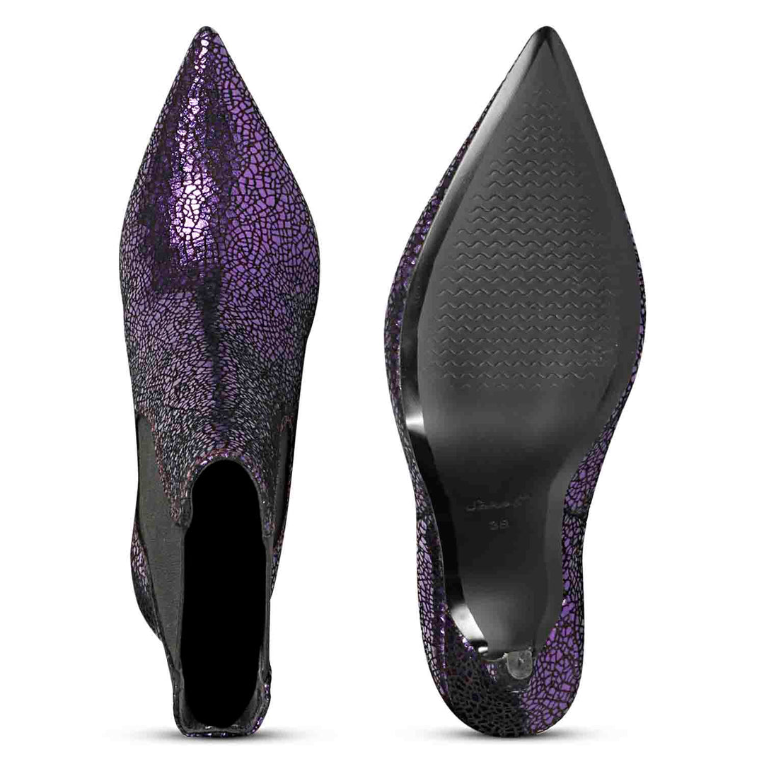 Purple leather kitten heel boots with a sleek and stylish design, perfect for adding a pop of color to your outfit