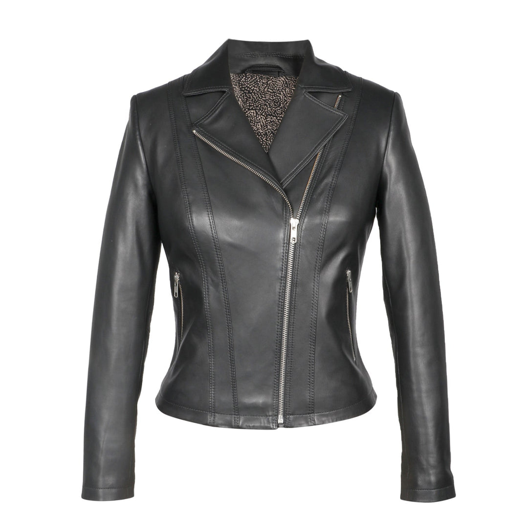 Bold Black Leather Biker Jacket - Saint Ginevra's iconic piece for a powerful and trendy look