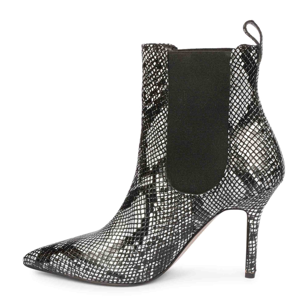 Chic snake print leather kitten heel boots for a stylish look. Perfect for any occasion. Elevate your style with these trendy boots