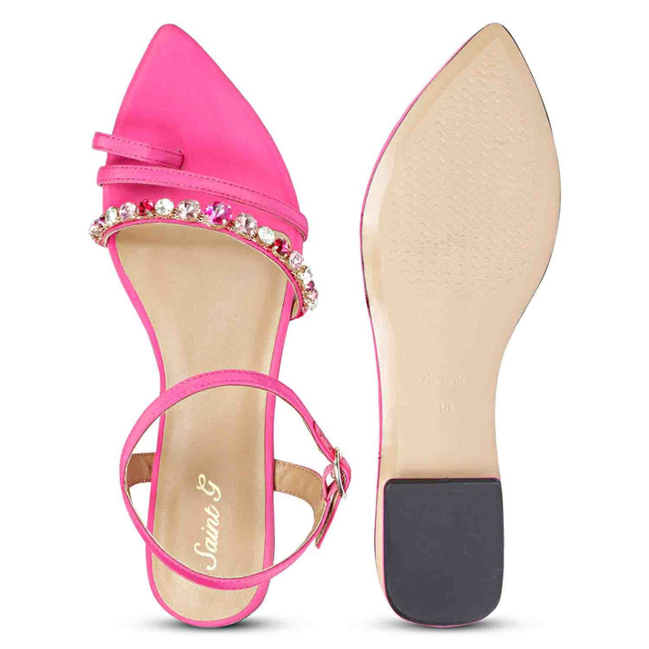 Saint Annie Stone Embellished Pink Nylon Fabric Sandals