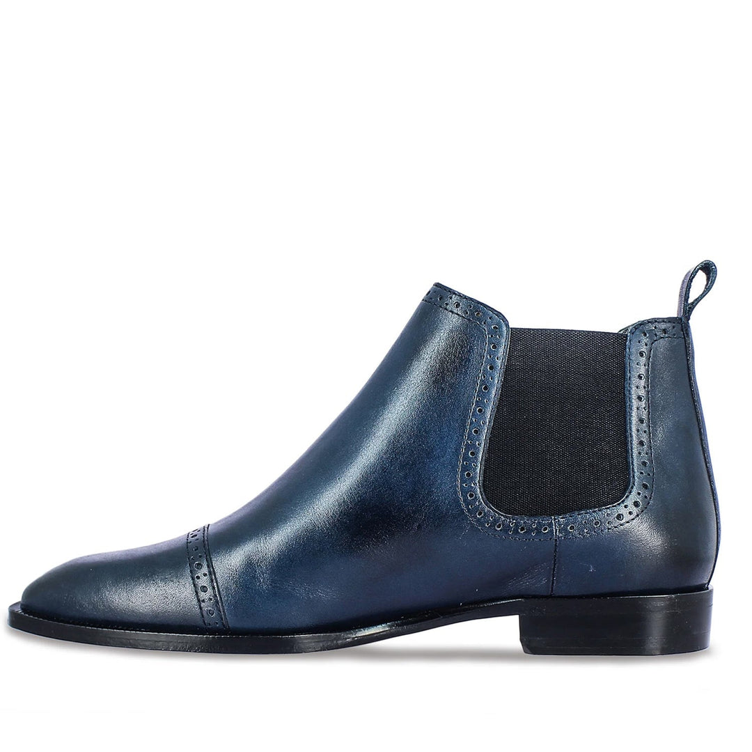 Saint Frederico Navy Leather Brogue Detail Chelsea Boots