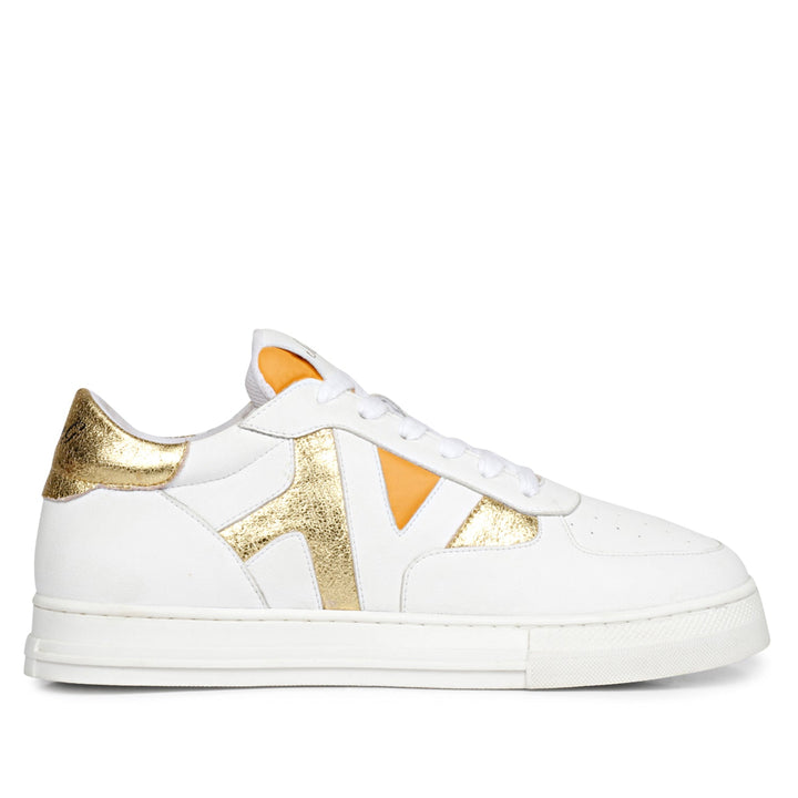 White & Yellow Leather Sneakers for mens