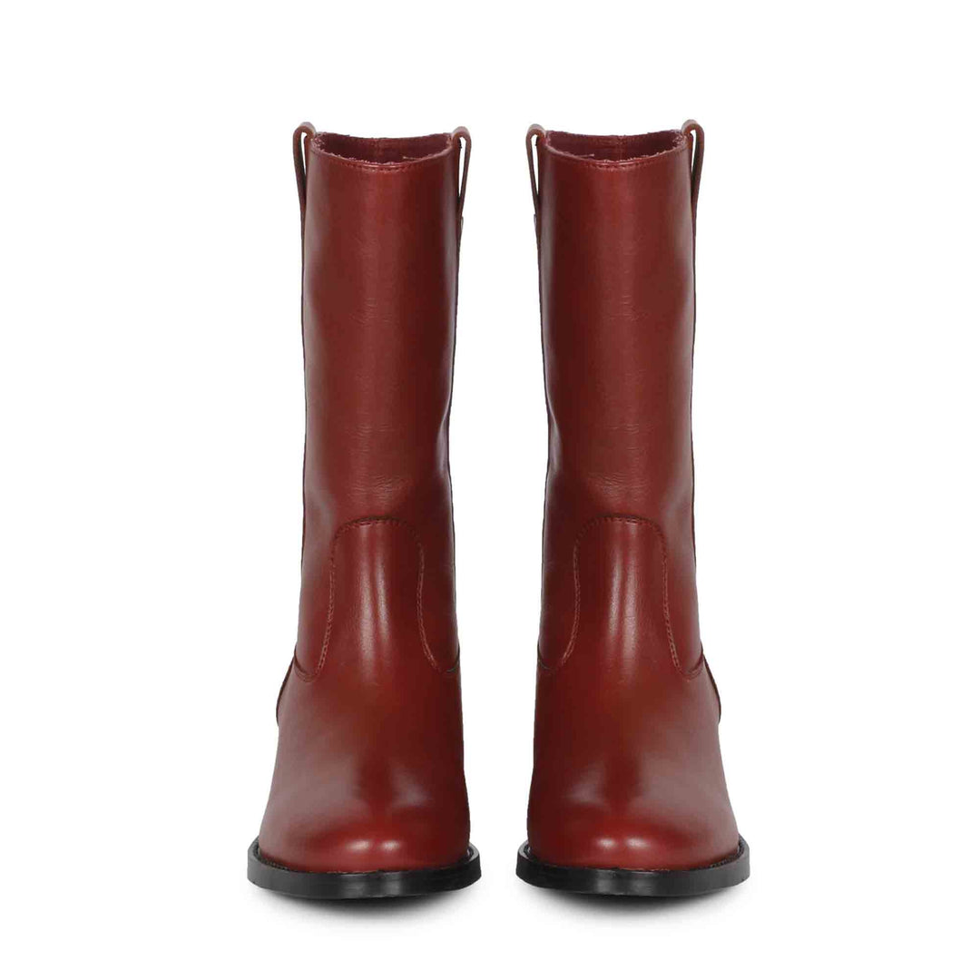 Saint Inès Florian Burgundy Leather Pull On Calf Boots