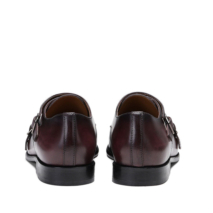 Saint Alboin Two Color Toned Red Leather Double Buckled Monk Strap Shoes