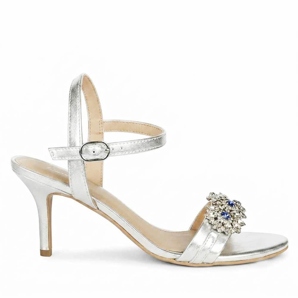 Saint Brittany Crystal Stone Silver Leather Stilettos