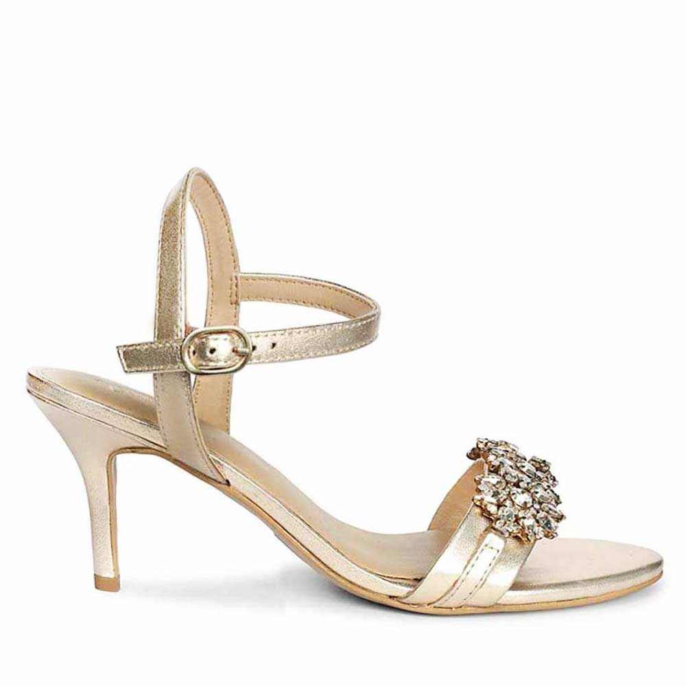 Saint Brittany Crystal Stone Gold Leather Stilettos