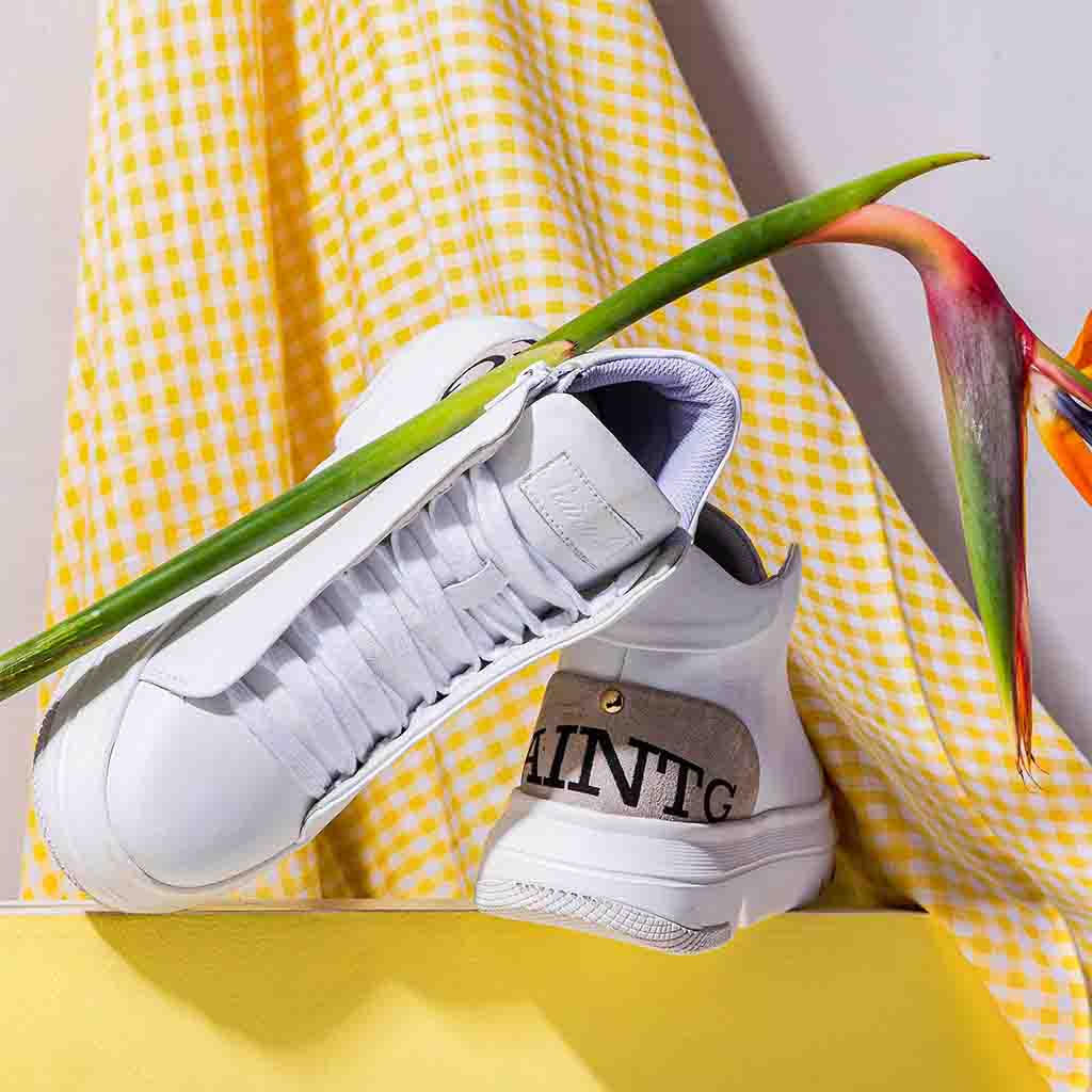 Dafne White Leather Handcrafted Sneakers