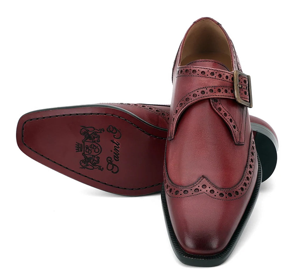 Saint Gerardo Burgundy Leather Single Monk Strap Brogues